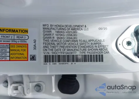 2025 Honda Accord Se z USA, uszkodzony, nr VIN 1HGCY1F41SA038177